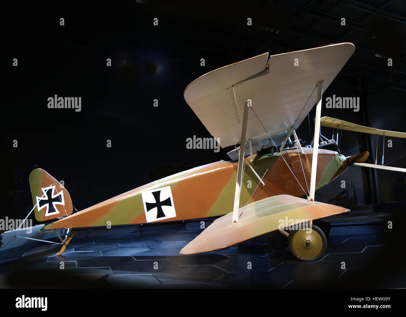 The Halberstadt D.II was a biplane fighter aircraft of the Luftstreitkräfte (Imperial German Army Air Service) that served through the period of Allied air superiority in early 1916. As the first-ever biplane configuration fighter aircraft to serve in combat for the German Empire, it had begun to be superseded in the then-forming Jagdstaffeln by the superior Albatros fighters by the autumn of that year, although small numbers of Halberstadts continued in use well into 1917. Stock Photo