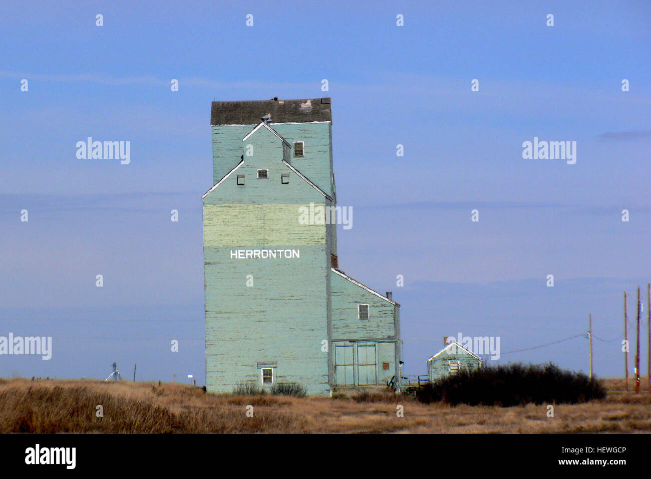 Herronton is a small community southeast of Calgary, Alberta, and is one of the few remaining hamlets to still have a grain elevator. Stock Photo