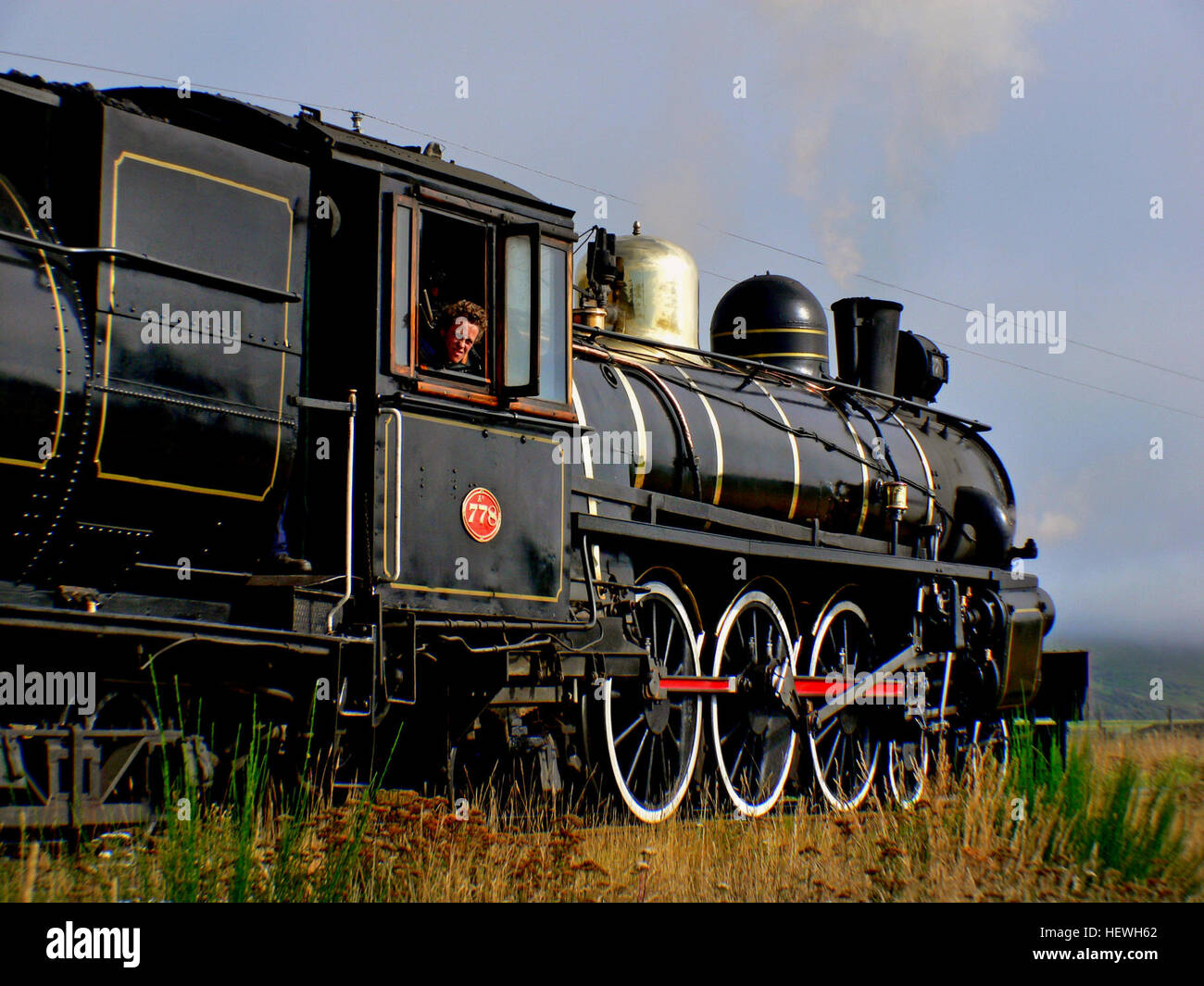 The Kingston Flyer is a vintage steam train in the South Island of New Zealand at the southern end of Lake Wakatipu. It used 14 kilometres of preserved track that once formed a part of the Kingston Branch. Stock Photo