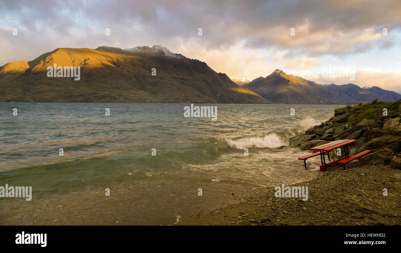 Lake Wakatipu, located in New Zealand's South Island, is surrounded by ...