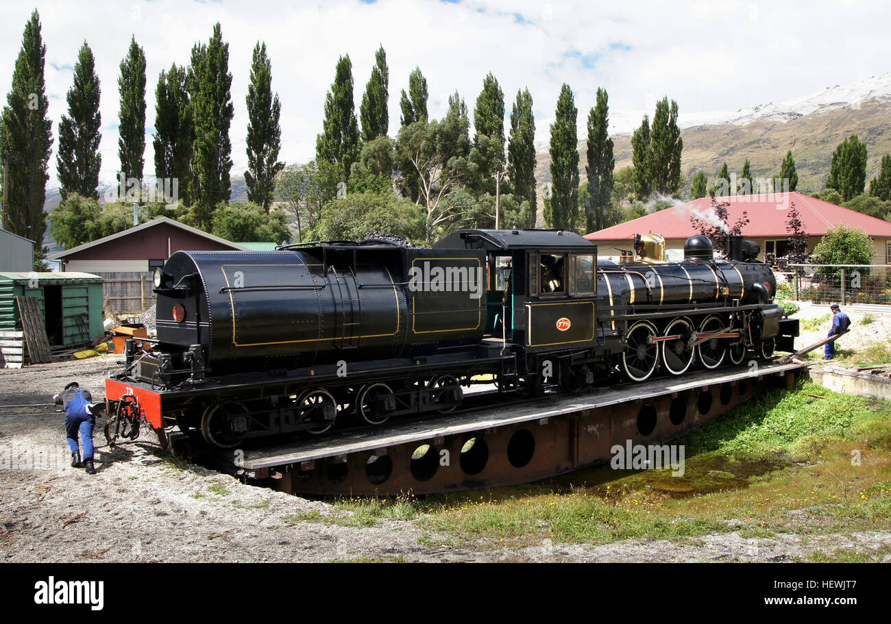 The Kingston Flyer is a vintage steam train operating in the South Island of New Zealand at the southern end of Lake Wakatipu. It uses 14 kilometres of preserved trackage that once formed a part of the Kingston Branch Stock Photo