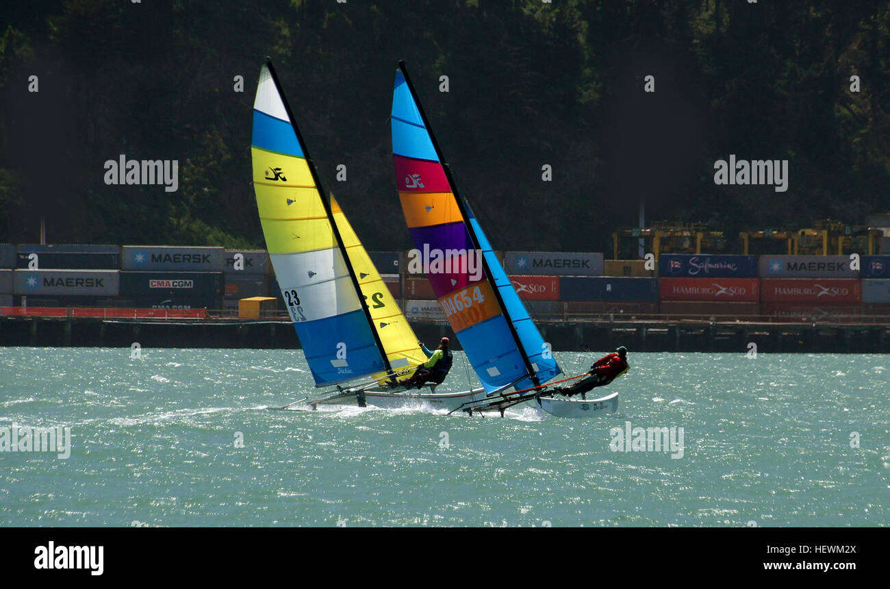 ication (,),Coloured sails,Lyttleton,Sony DSLR A580,Tamron 18-270,boating,sail,sailing,yacthing Stock Photo