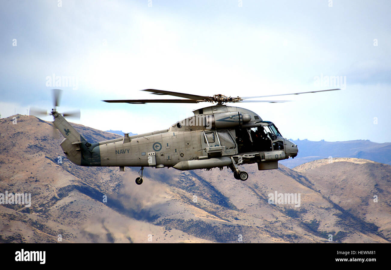 Naval Helicopter Forces (NHF) is provided by No. 6 Squadron RNZAF. The Squadron is equipped with a fleet of five Seasprite helicopters operated by the RNZN and maintained by the RNZAF.  The Royal New Zealand Navy (RNZN) replaced its Westland Wasps with four[20] interim SH-2F Seasprites (ex-US Navy), operated and maintained by a mix of Navy and Air Force personnel known as No. 3 Squadron RNZAF Naval Support Flight, to operate with ANZAC class frigates until the fleet of five new SH-2G Super Seasprites were delivered. The Navy air element was transferred to No. 6 Squadron RNZAF at RNZAF Base Auc Stock Photo