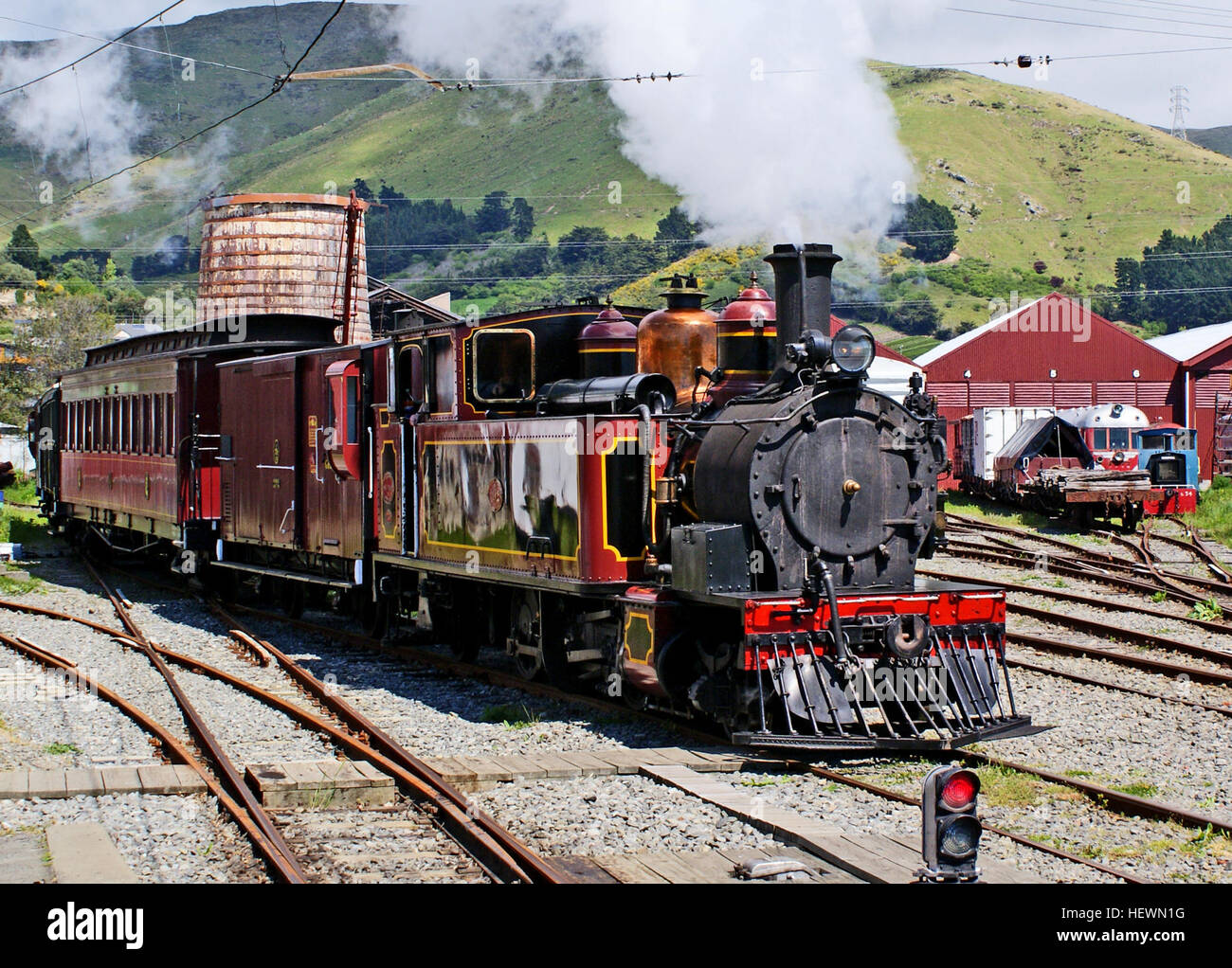 Wd357 is the sole operational survivor of 111 Baldwin Locomotive Works locomotives that were used in New Zealand.  In fact for a number of years Wd357 was the sole surviving Baldwin railway locomotive of any class (several other Baldwins have since been recovered from locomotive dumps).  One of 18 of a class built in 1901, Wd357 is one of four originally allocated to South Island service. The Wd class was versatile, working all types of trains in regular service with New Zealand Government Railways until 1935, when she entered service with the Timaru Harbour Board, working its quarry until 196 Stock Photo