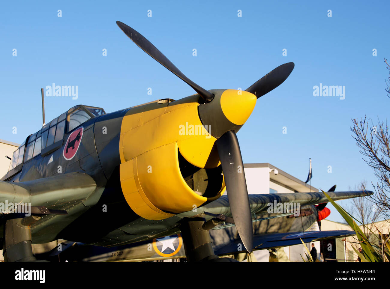 Stuka, German in full Sturzkampfflugzeug (“dive-bomber”),  a low-wing, single-engine monoplane—especially the Junkers JU 87 dive-bomber—used by the German Luftwaffe from 1937 to 1945, with especially telling effect during the first half of World War II. The Stuka was designed to employ the dive-bombing technique developed earlier by the U.S. Navy—i.e., diving on the target at a steep angle and releasing the bombs at low altitude for maximum accuracy before breaking away. The JU 87 had dive brakes to slow the dive and give the pilot more time to aim his airplane and, thereby, the bomb. It also  Stock Photo