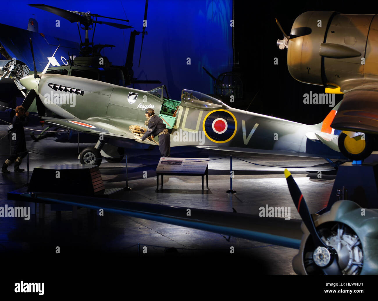 ication (,),,,AirForce World Christchurch New Zealand,Fighter Aircraft WW2,Supermarine Spitfire LF XV1E Stock Photo