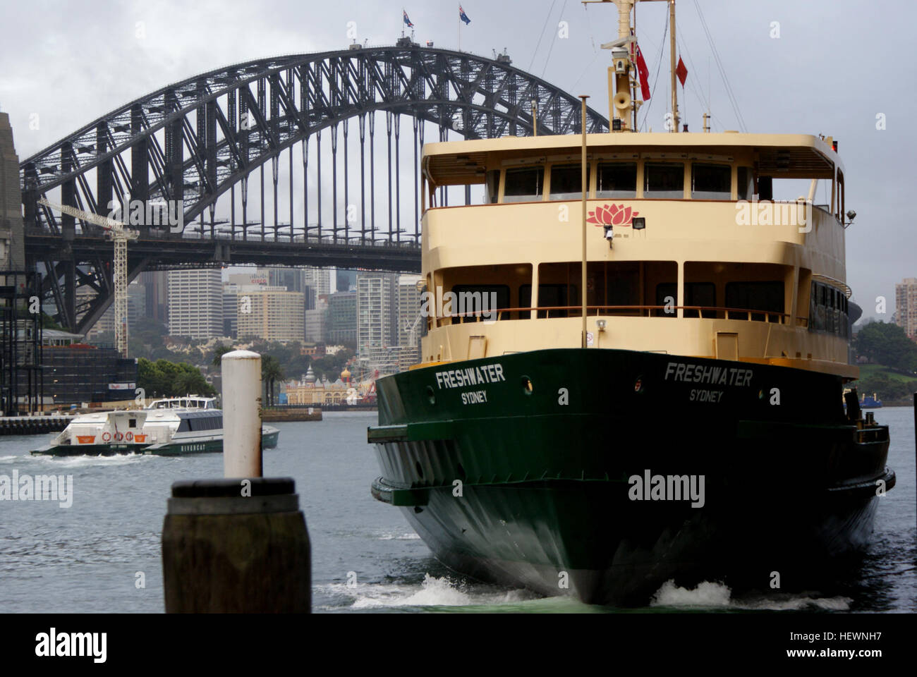 More than 14 million people cross-cross Sydney Harbour by ferry every year, chugging out from the main hub of Circular Quay to head west up the Parramatta River, north on the legendary voyage to Manly or east to Watsons Bay. Stock Photo