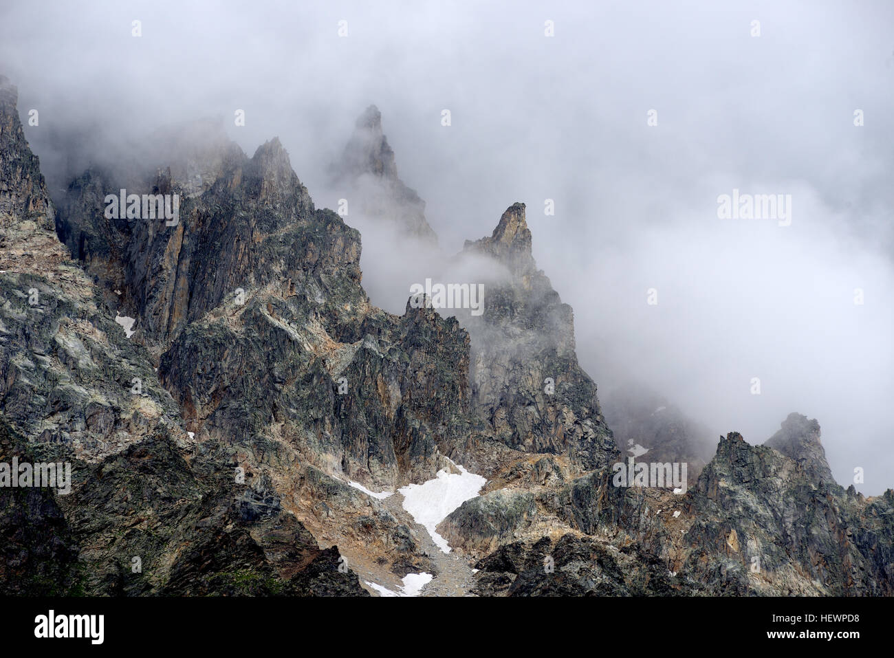 Mountains in mist, Caucasus, Svaneti, Georgia Stock Photo