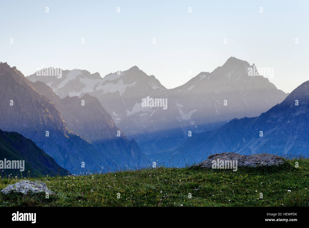 Rural landscape, Mountains in background, Caucasus, Svaneti, Georgia Stock Photo