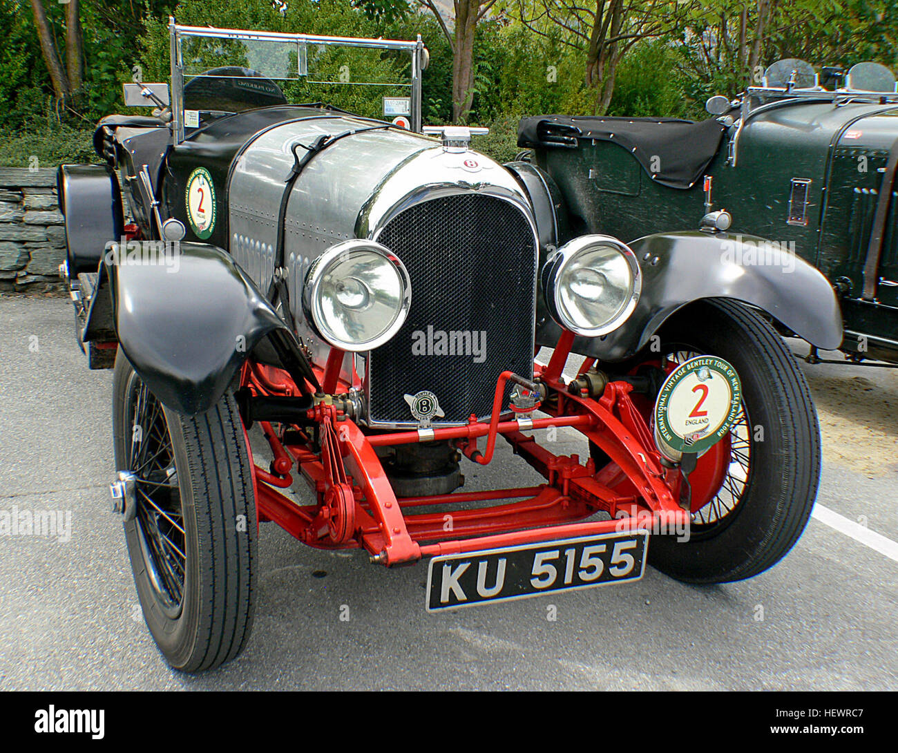 The Bentley 3 Litre was a sports car based on a rolling chassis by Bentley. The 3 Litre was Bentley's first car. Introduced in 1919, the 3 Litre chassis was made available to customers' coachbuilders from 1921 to 1929. It was for a large car compared to the tiny, lightweight Bugattis then dominating racing, but its innovative technology and strength made up for its weight. The 4000 lb (1800 kg) car won the 24 Hours of Le Mans in 1924, with drivers John Duff and Frank Clement, and again in 1927, this time in Super Sports form, with drivers S. C. H. &quot;Sammy&quot; Davis and Dudley Benjafield. Stock Photo