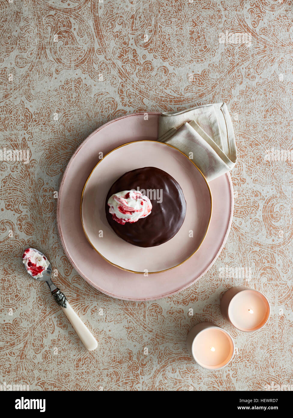 Chocolate pudding with dollop of cream Stock Photo
