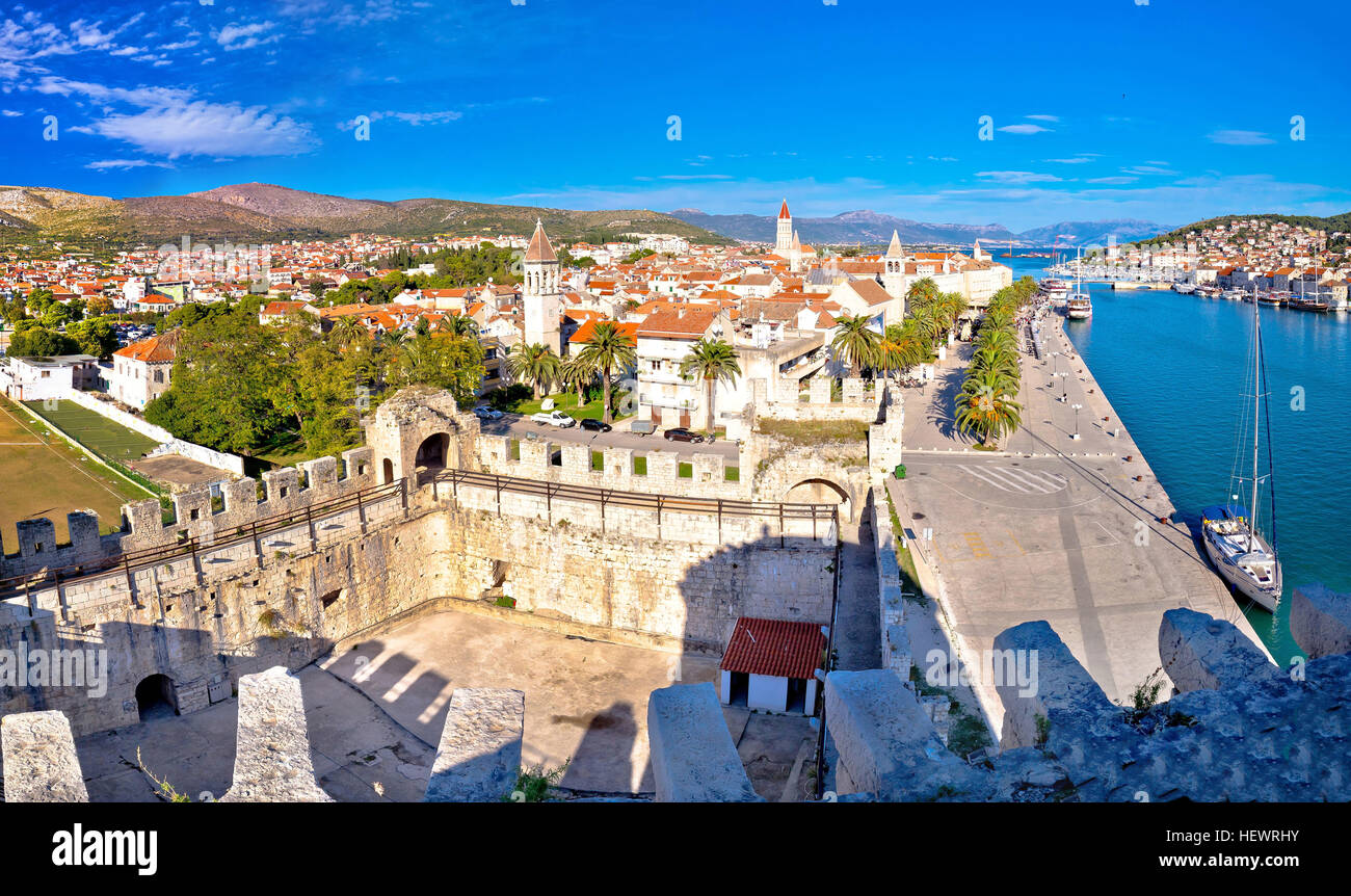 Town of Trogir rooftops and landmarks panoramic view, Dalmatia, Croatia Stock Photo