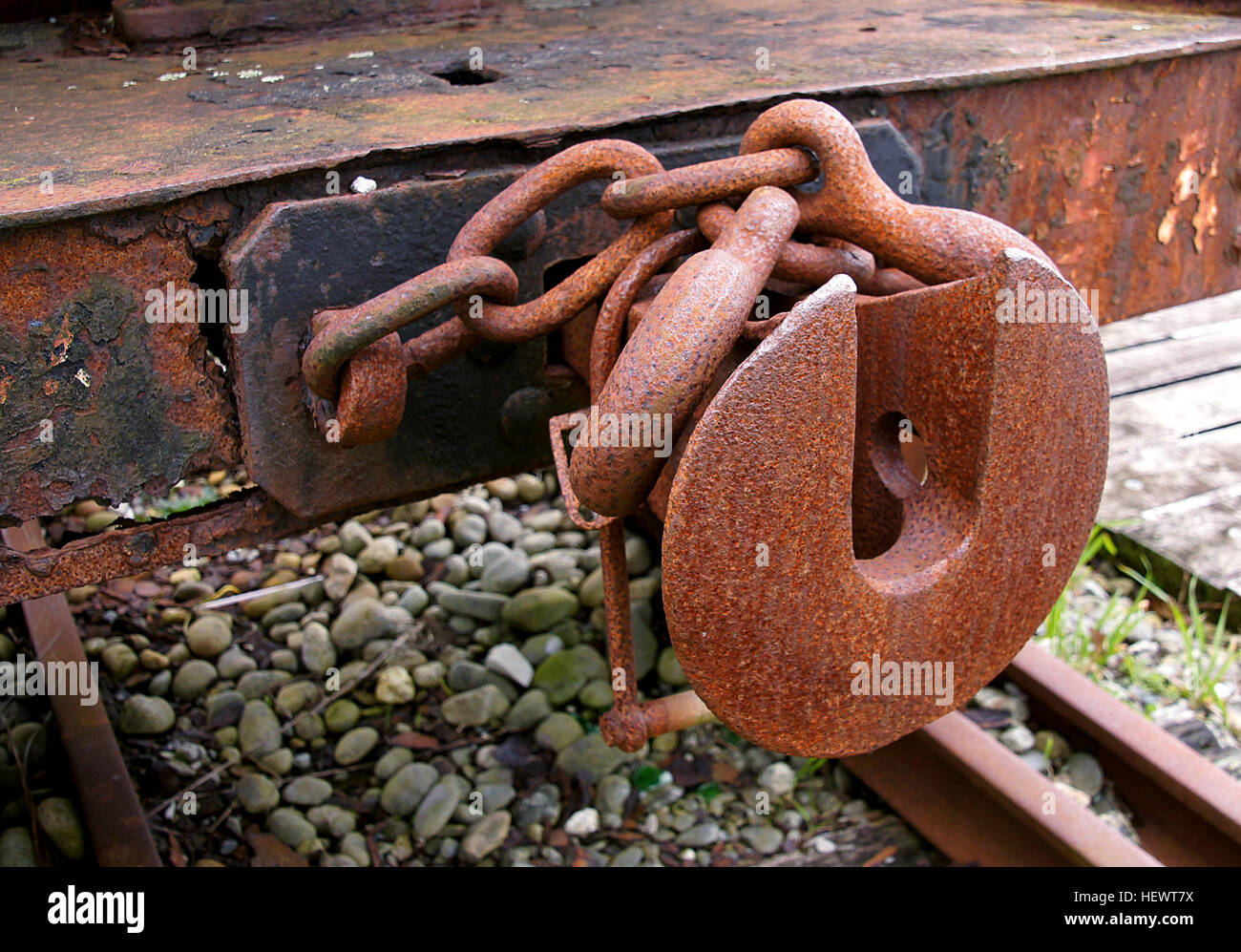 A coupling (or a coupler) is a mechanism for connecting rolling stock in a train. The design of the coupler is standard, and is almost as important as the track gauge, since flexibility and convenience are maximized if all rolling stock can be coupled together. Stock Photo
