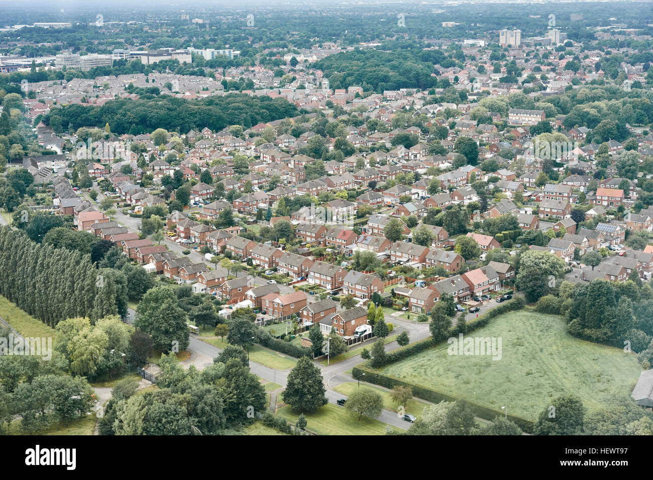Aerial view of suburban area, Altrincham, Cheshire, England Stock Photo
