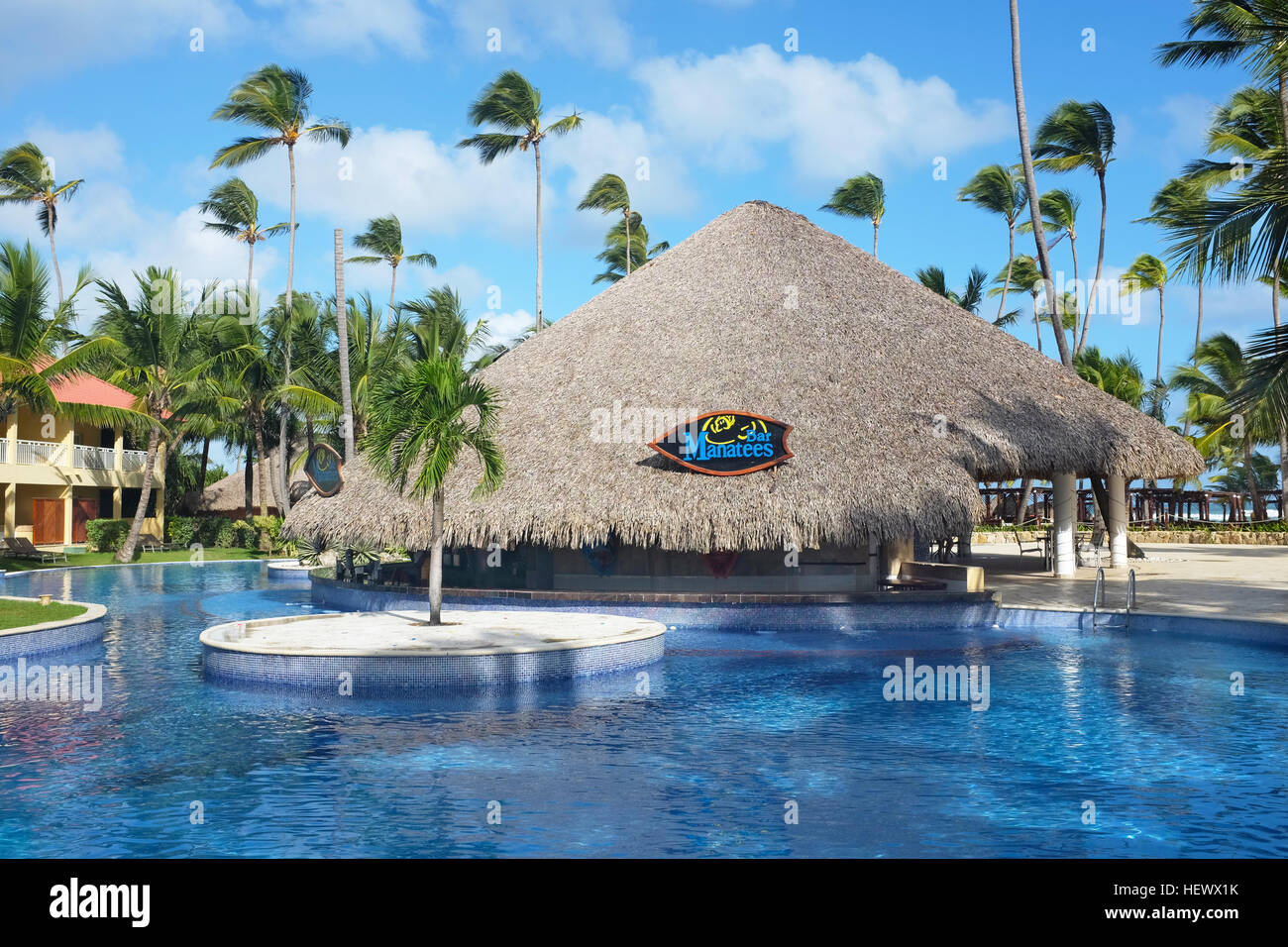 Manatees Bar at Dreams Punta Cana in the Domiinican Republic. The resort is one of several properties in the AMResorts Collection. Stock Photo