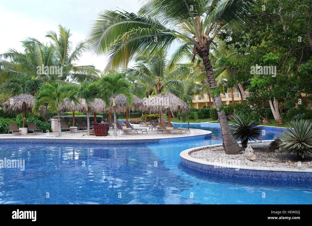 Pool at Dreams Resort and Spa, Punta Cana in the Domiinican Republic. The resort is one of several properties in the AMResorts Collection. Stock Photo