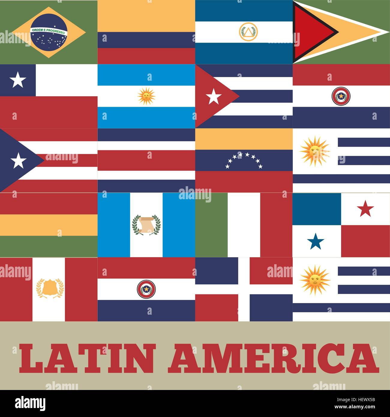 flags of latin america countries. colorful design. vector illustration Stock Vector