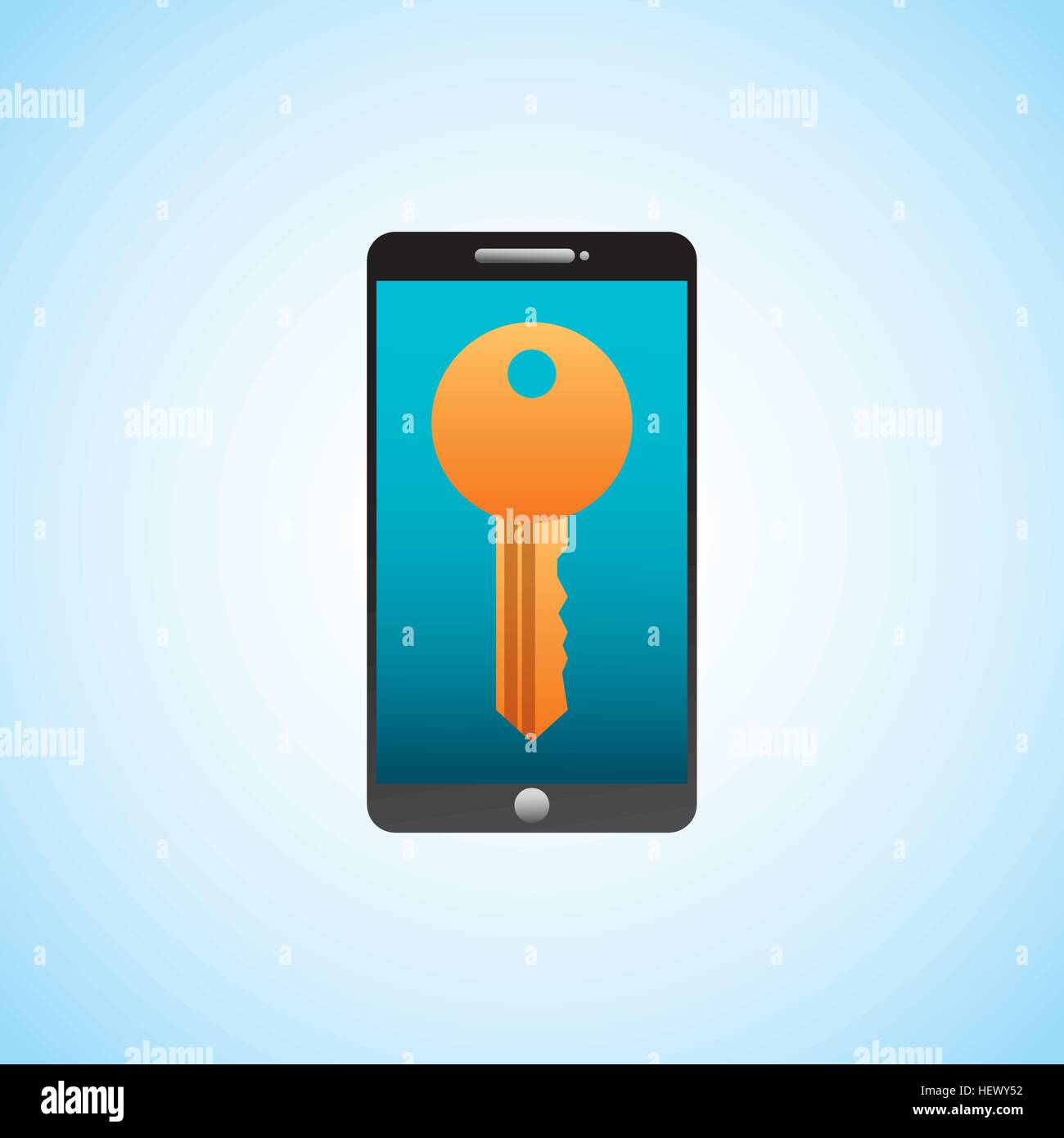 smartphone device with key icon on screen over white background ...