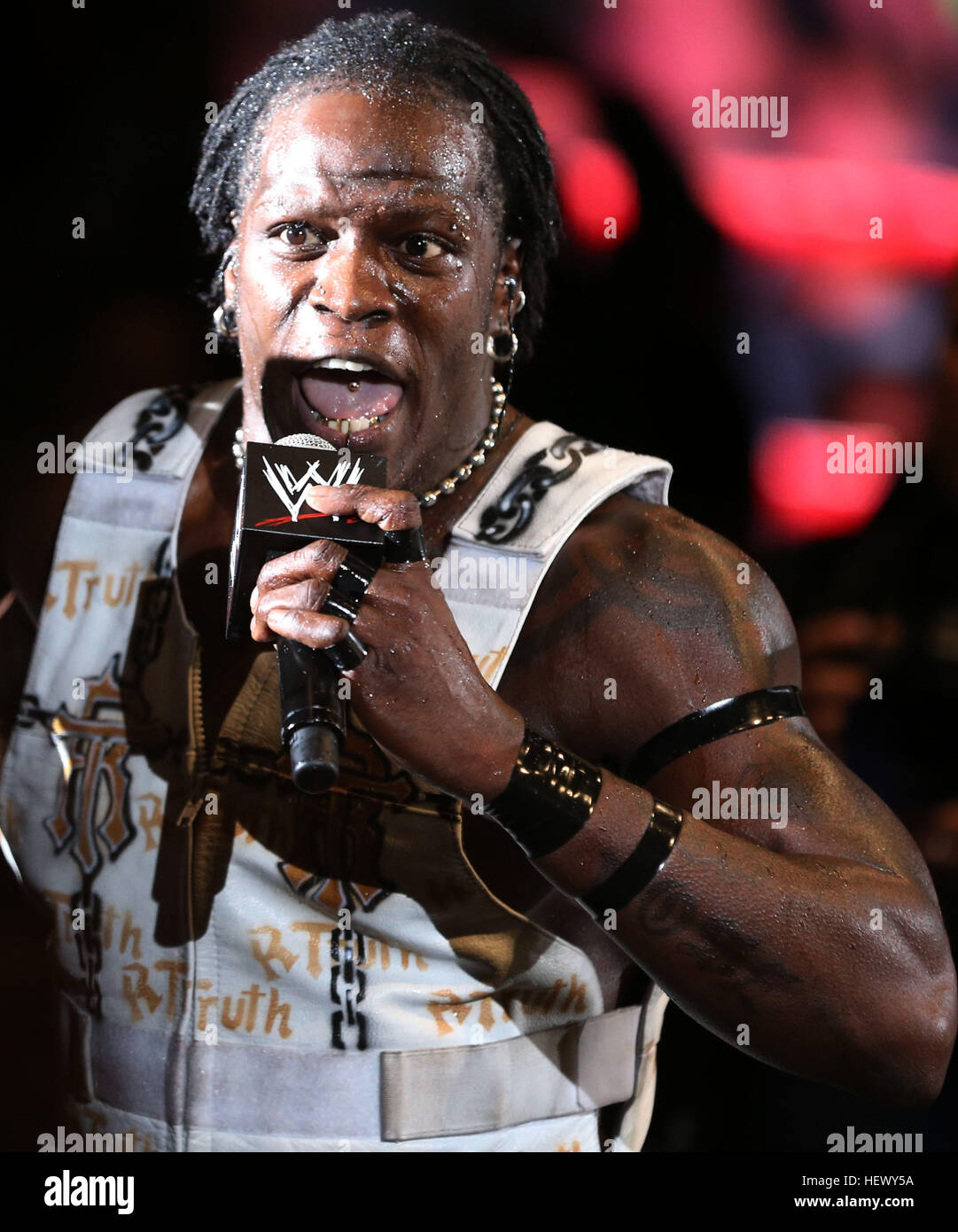 DURBAN, SOUTH AFRICA - AUGUST 01: R-Truth during the WWE World Tour 2013 at Westridge Park Stadium on August 01, 2013 in Durban, South Africa. (Photo Stock Photo