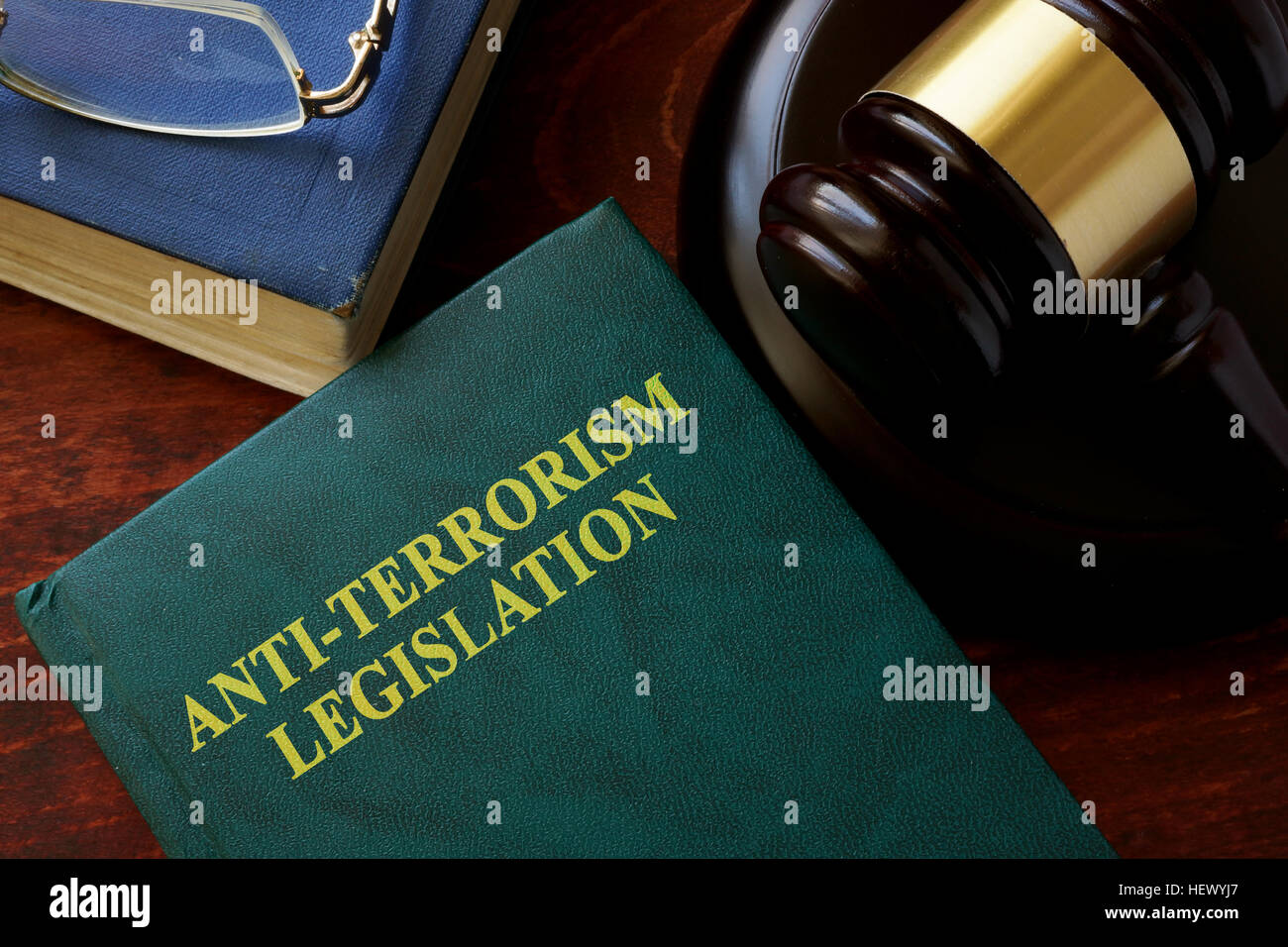 Anti-terrorism legislation title on a book and gavel. Stock Photo