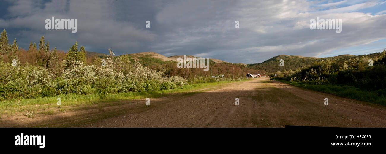 Panorama of a primitive Alaskan bush airstrip Stock Photo