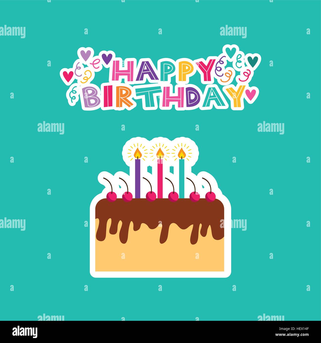 happy birthday card with cake with candles icon. colorful design ...
