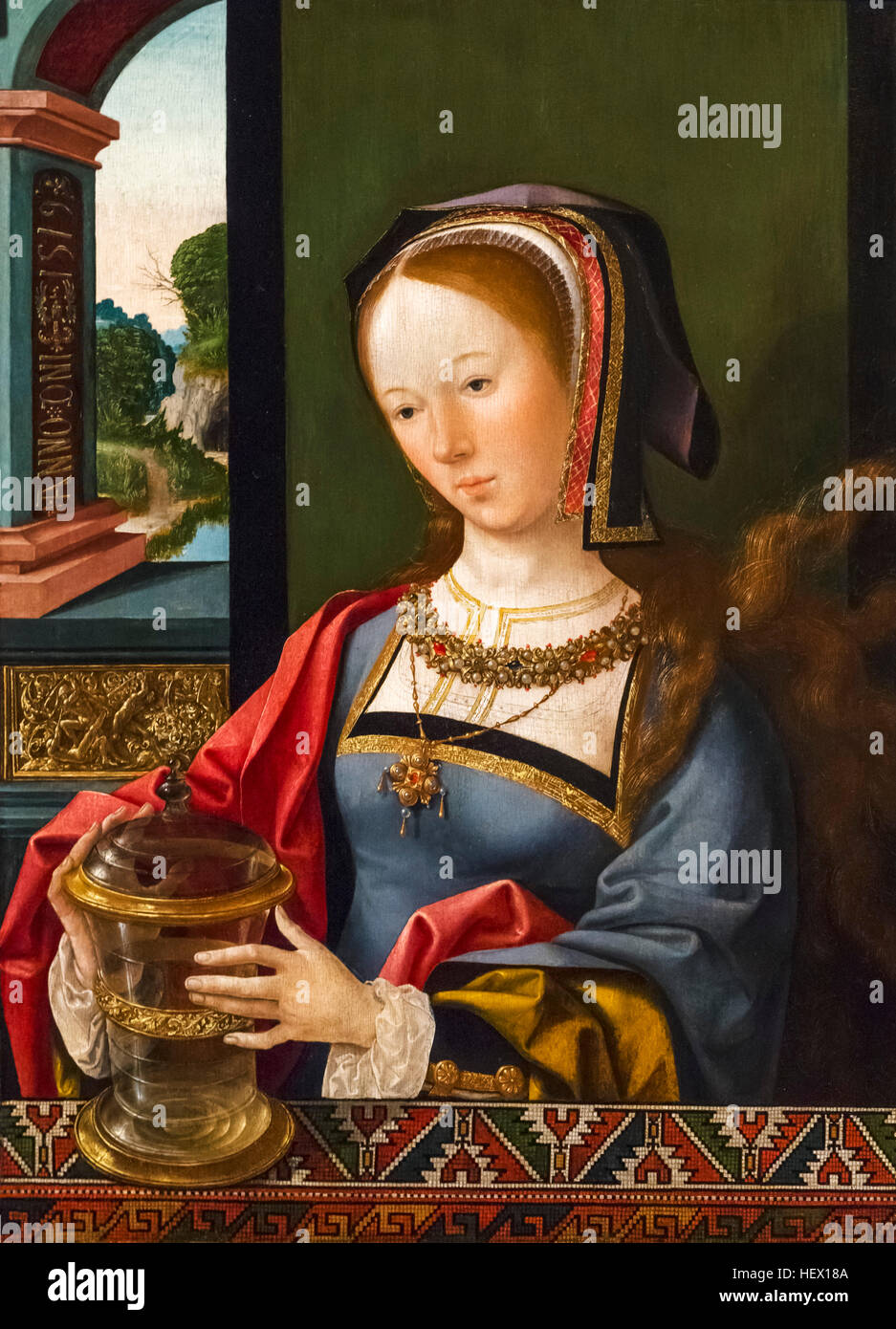 Mary Magdalene by Jacob Cornelisz van Oostsanen, oil on panel, 1519. Stock Photo