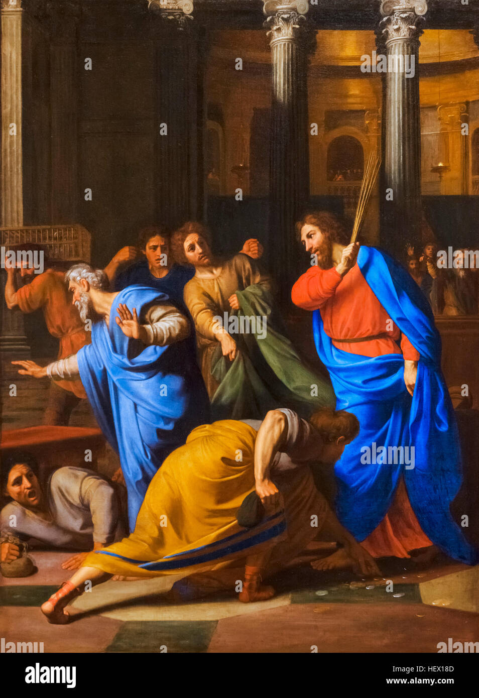 Christ Expelling the Money Changers from the Temple by Nicolas Colombel, oil on canvas, 1682 Stock Photo