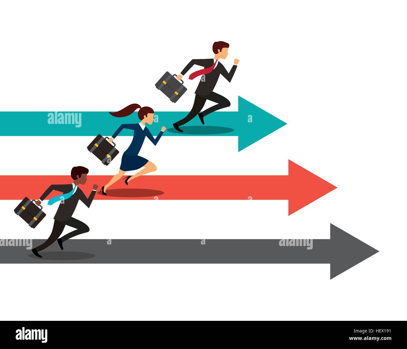 businessmen and women running on competition race. colorful design ...