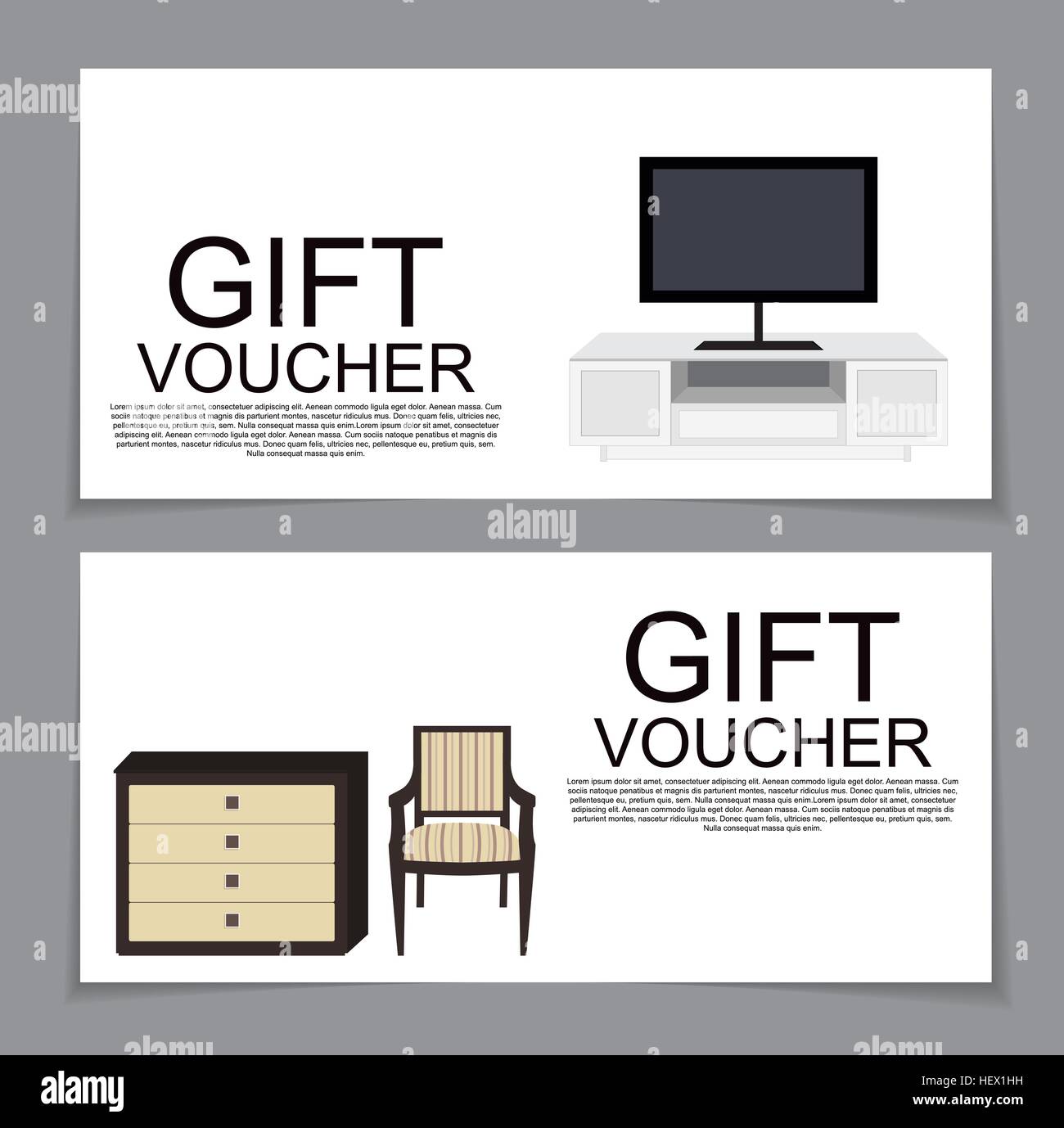 Gift Voucher Template with variation of furniture for apartments Stock