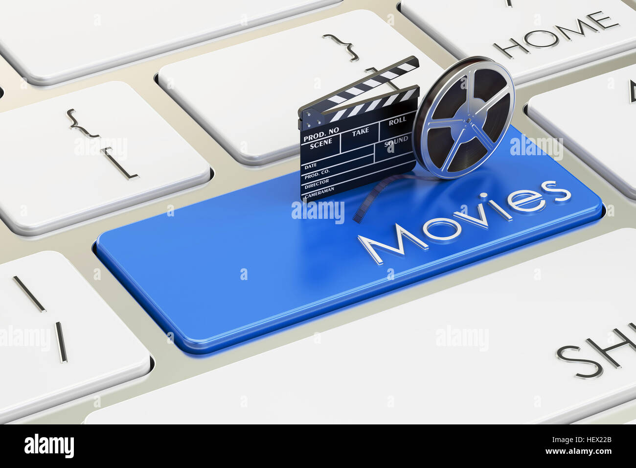 Movies concept on blue keyboard button, 3D rendering Stock Photo