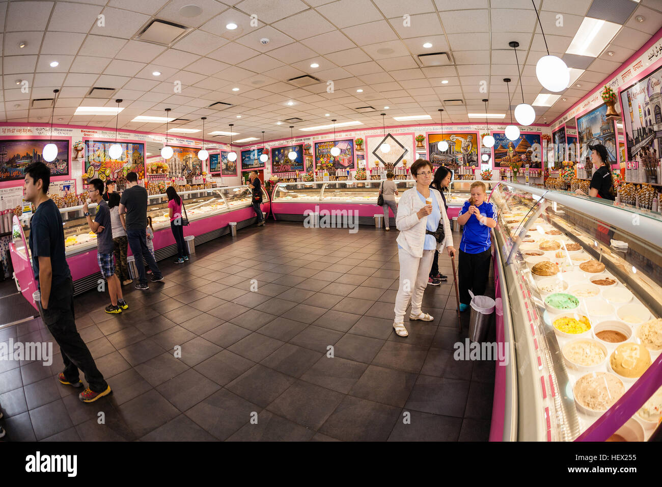 Vancouver, Canada - July 11, 2016: Customers at the famous La Casa Gelato shop in Vancouver. It is renowned as the only ice cream shop in the world to Stock Photo