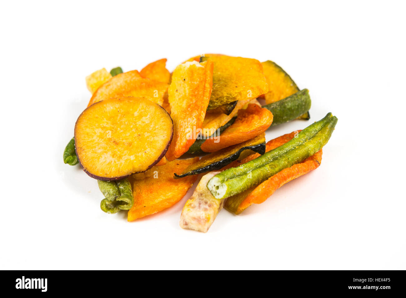 Dehydrated mixed vegetables isolated on white background Stock Photo