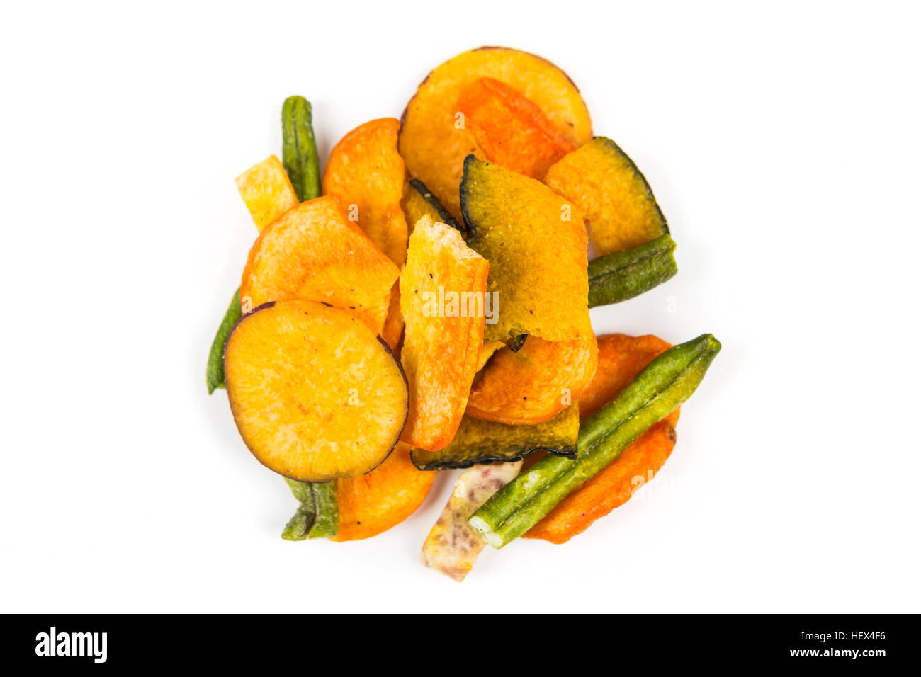 Dehydrated mixed vegetables isolated on white background Stock Photo