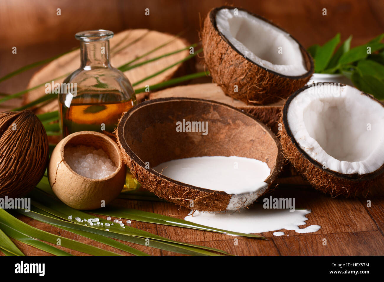 moisturizing cream coconut inside the shell Stock Photo