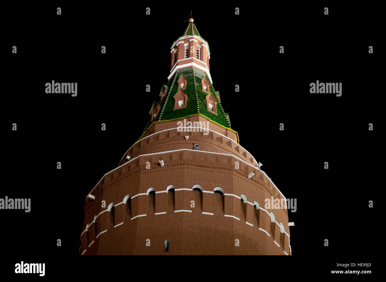 The kremlin tower illuminated at night, Moscow, Russia Stock Photo