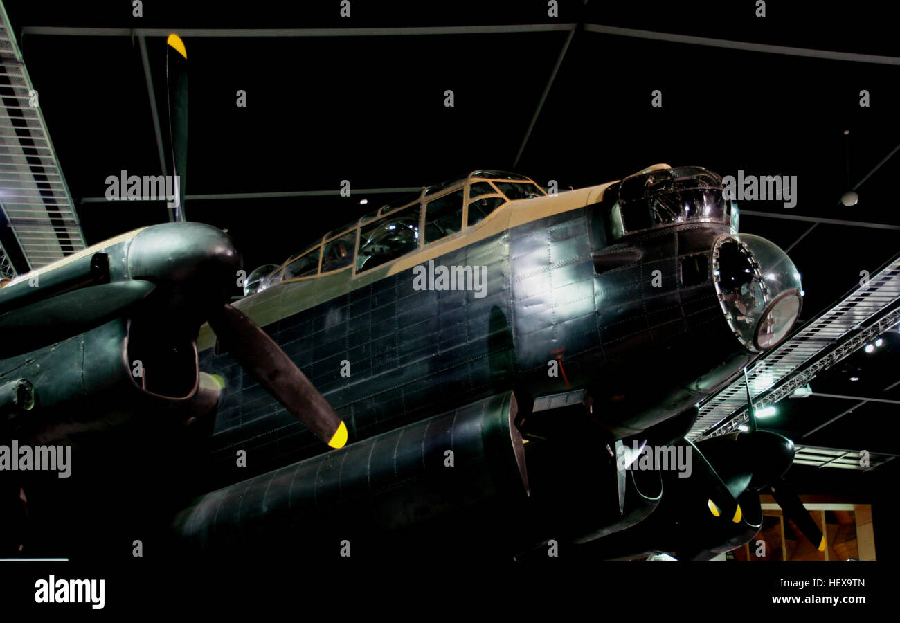 The Avro Lancaster is without doubt the star of the Motat aircraft collection. One of the most famous aircraft of World War II, this large four engine bomber is displayed as a memorial to all those New Zealand airmen who served with Bomber Command over Germany during the dark days of the war. Stock Photo