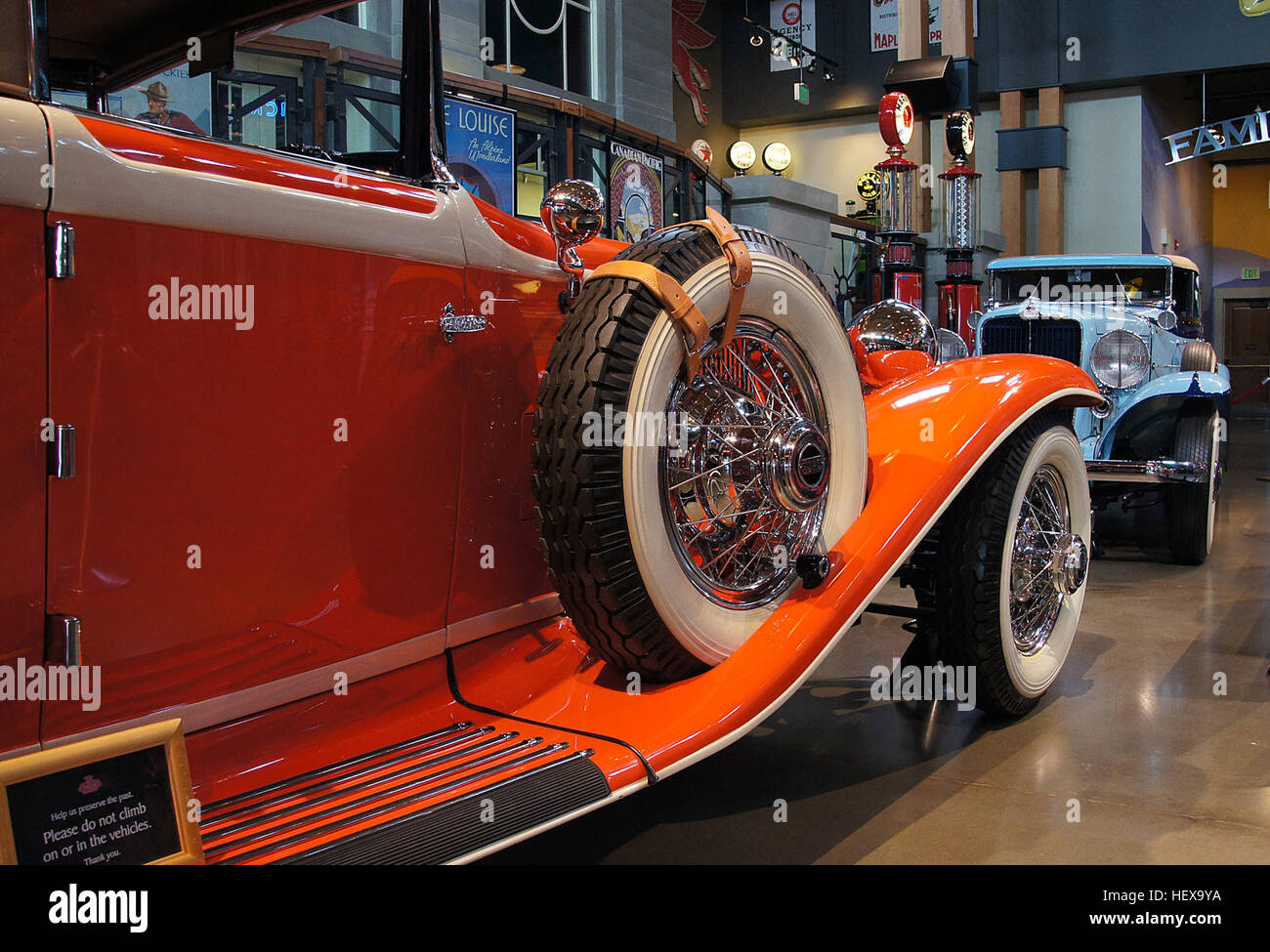 ication (,),1931 L.29 Cord,Car Show,Car displays,Car museum,Chrome sopked wheel,Classic Roadsters,Gasoline Alley  Heritage Park Calgary.,Motor Museum,Orange car,White walled  trye Stock Photo