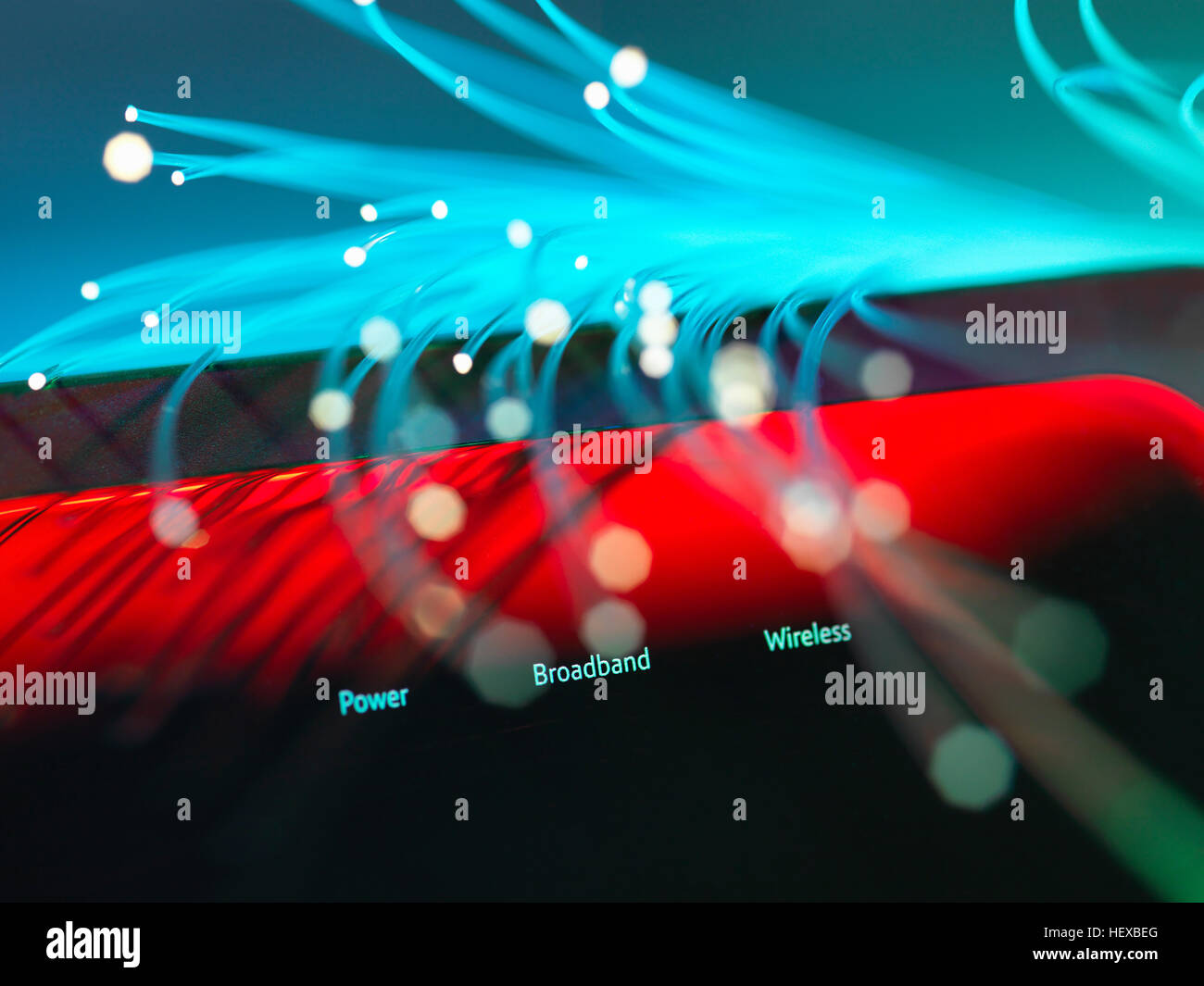 Fibre optics shooting past a broadband hub illustrating digital