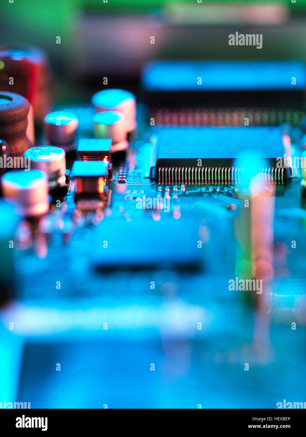 Close up of hi-tech electronic circuit board Stock Photo