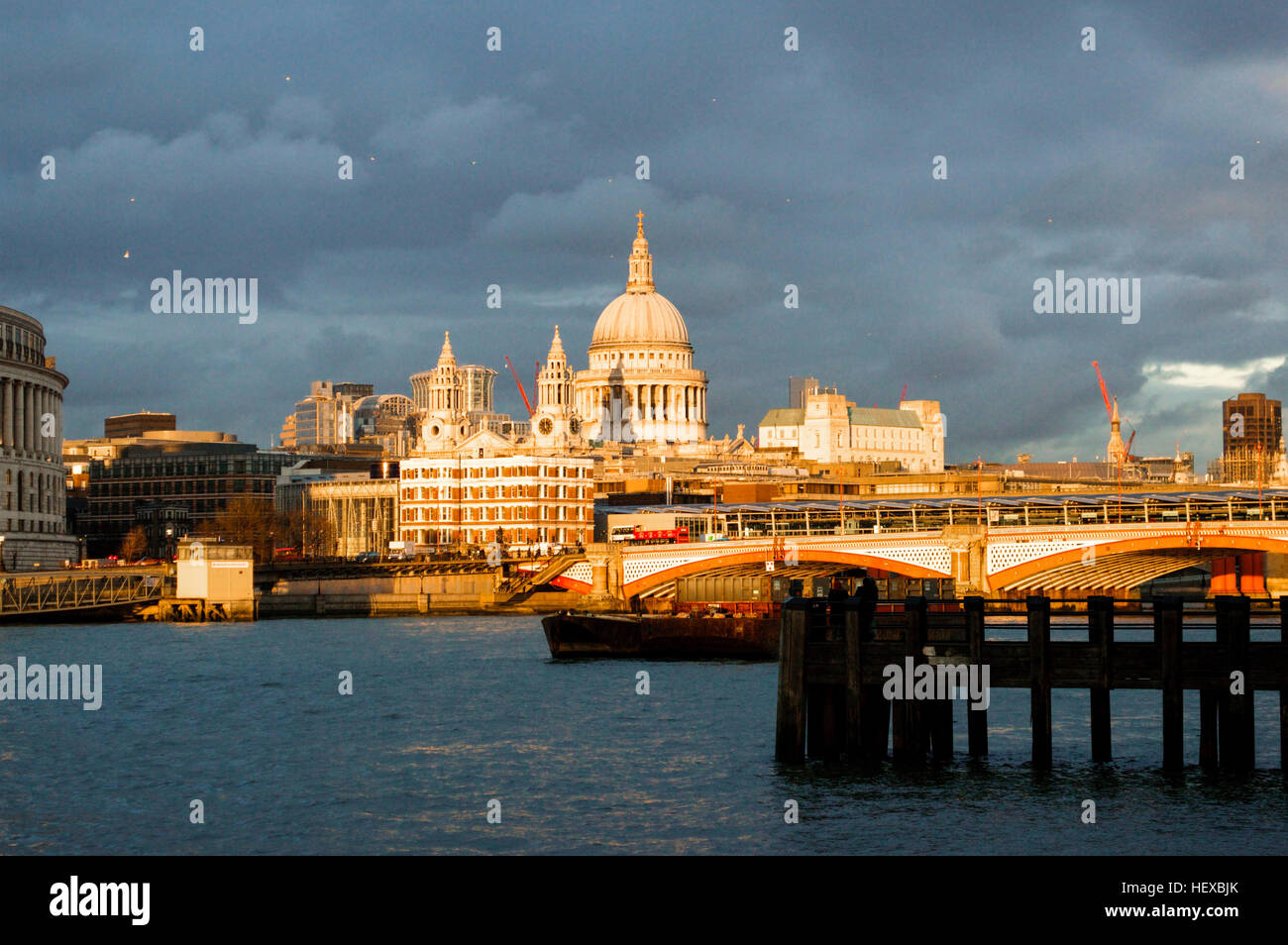 Cityscape of London, precisely the Blackfriars Bridge with St. Paul’s Cathedral in the background. Stock Photo