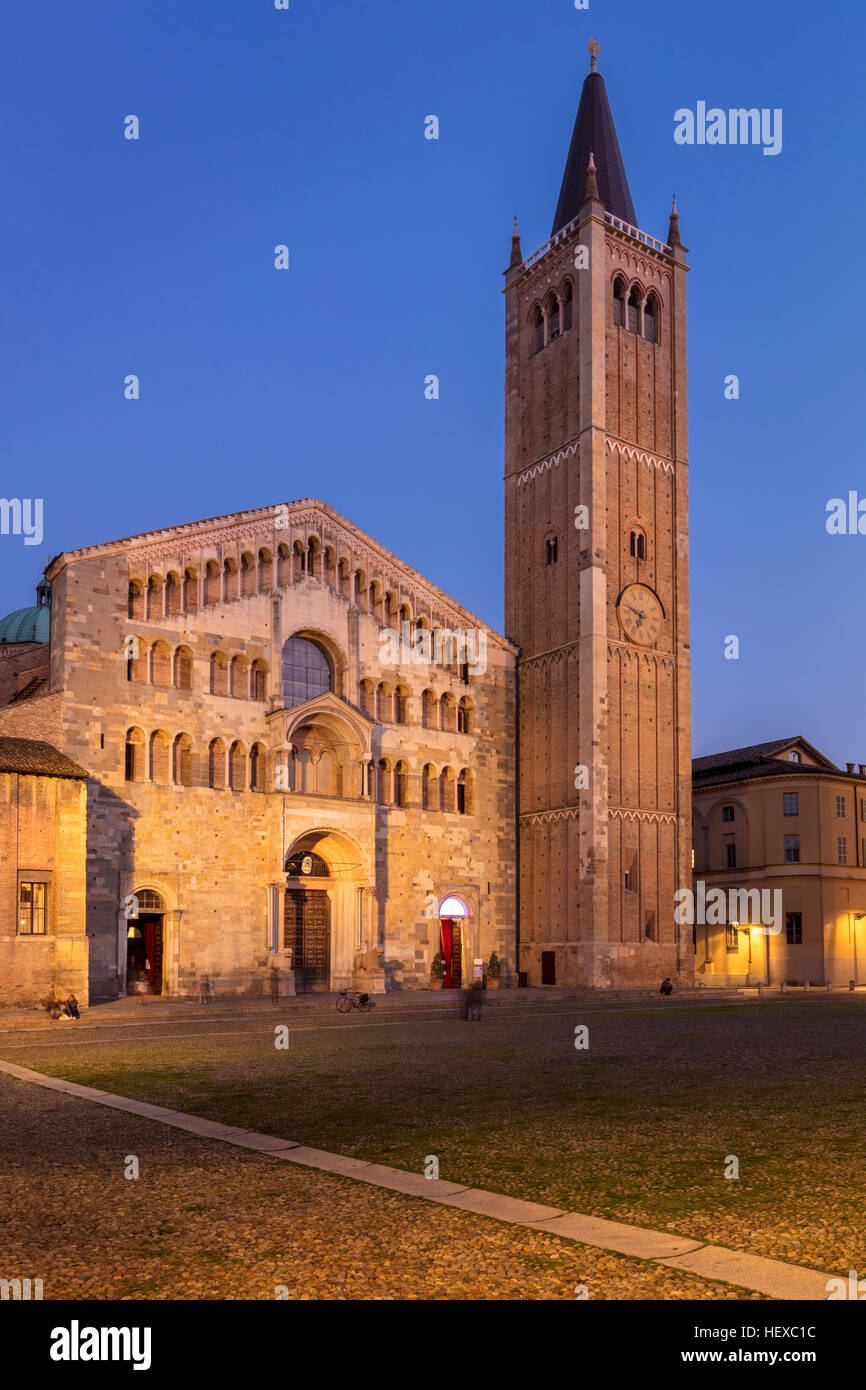 Twilight over the Duomo, Parma, Emilia-Romagna, Italy Stock Photo