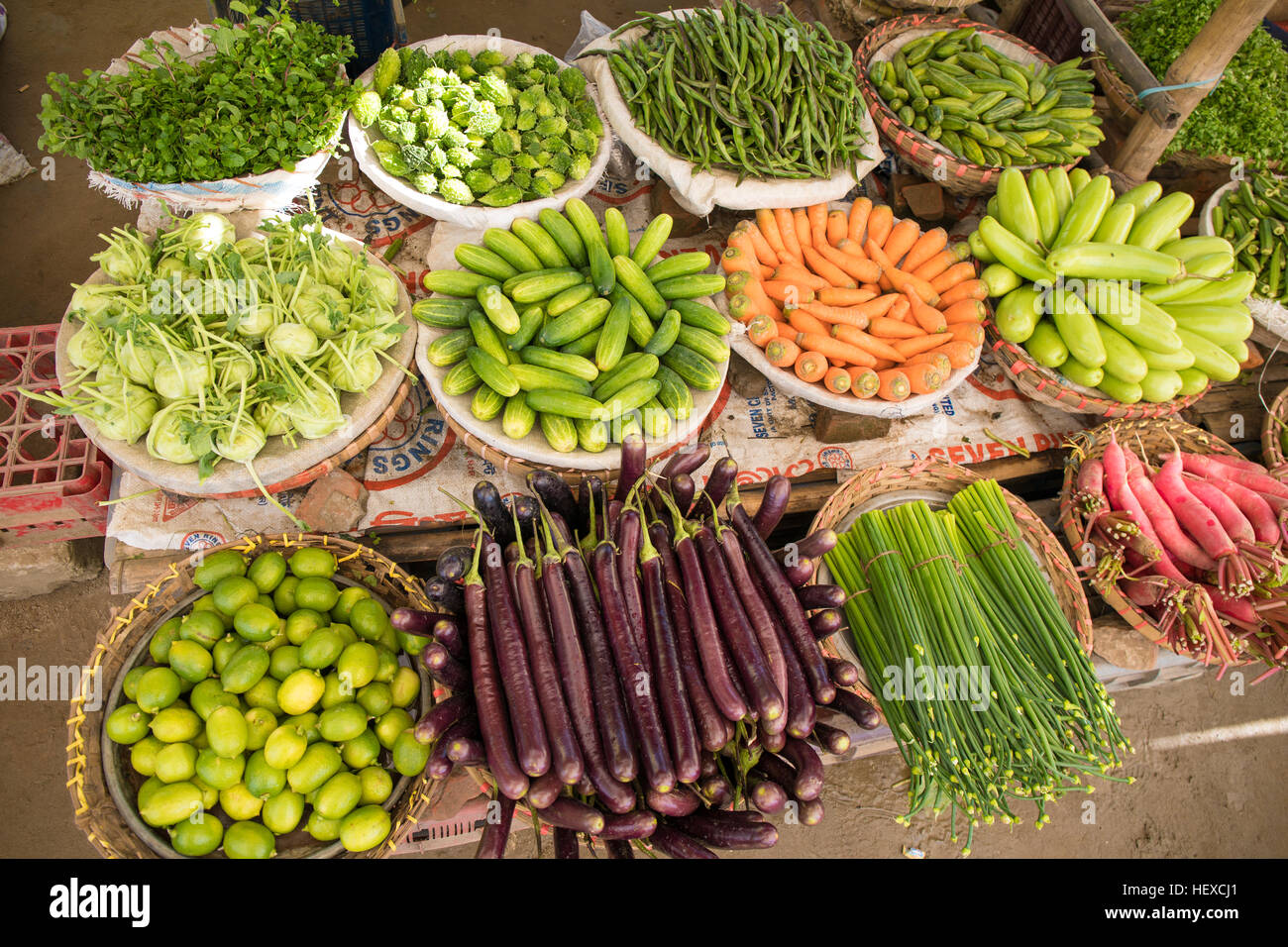 A local organic streetfood market with fresh vegetables Stock Photo