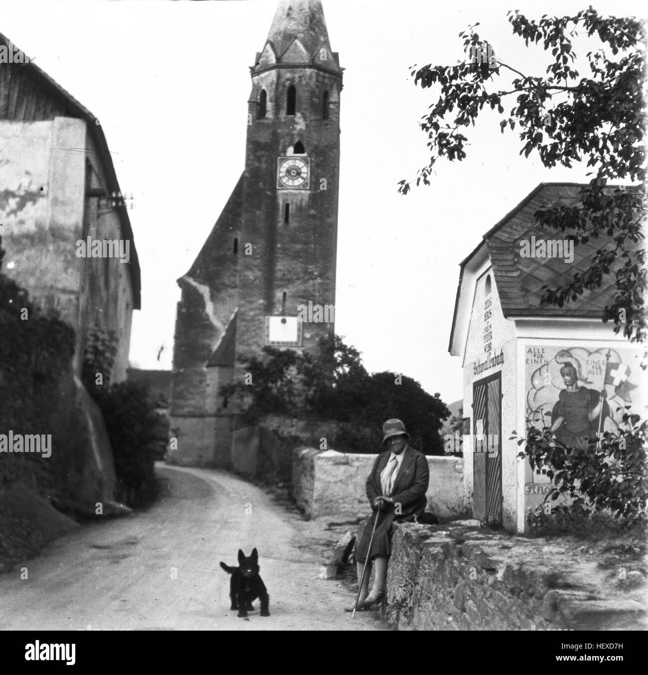 Fortified church St. Sigismund, Schwallenbach at Spitz an der Donau, Wachau, Waldviertel, Lower Austria, Austria 1930 Stock Photo