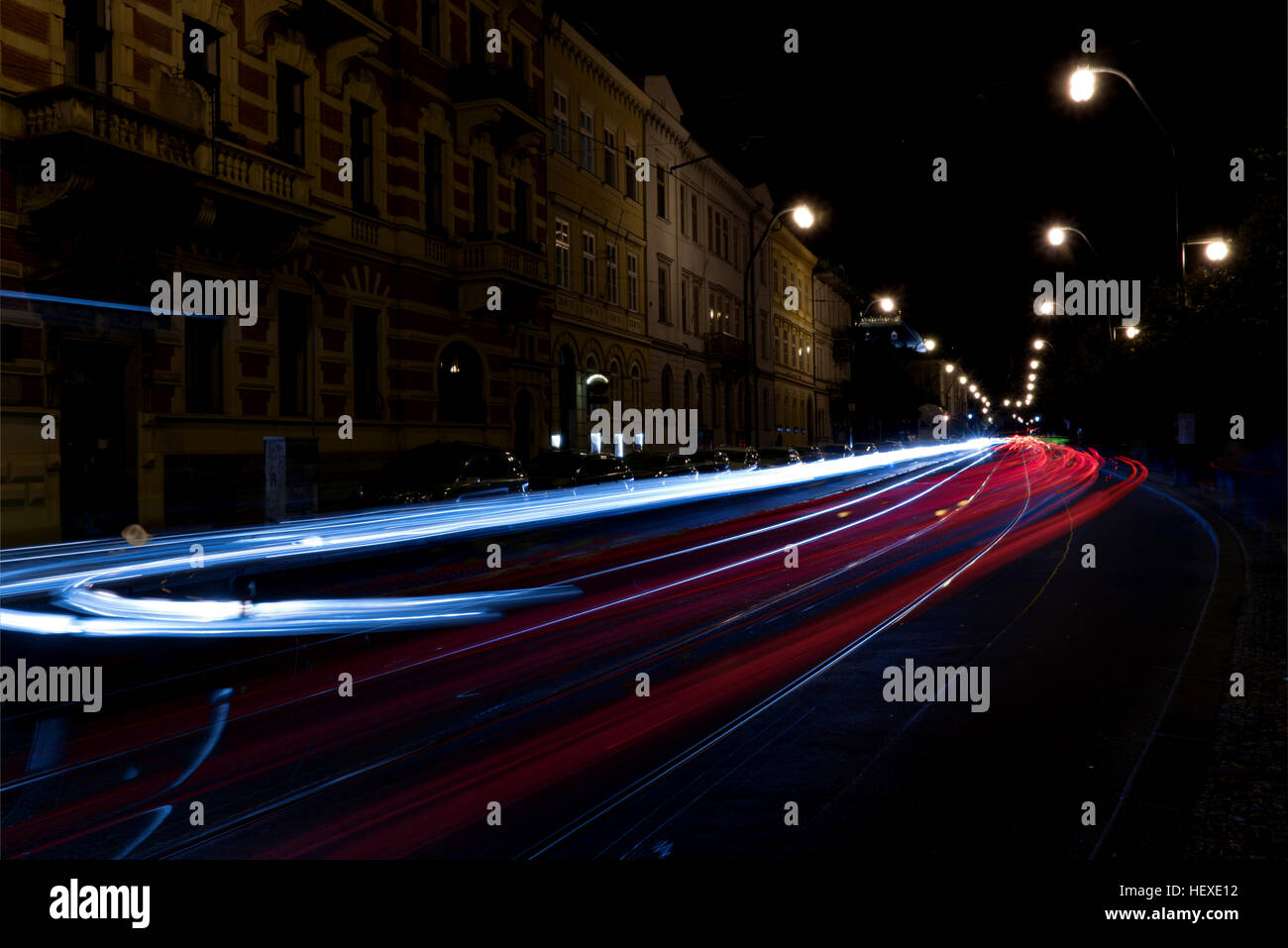 Main road and car tail lights at night Stock Photo Alamy