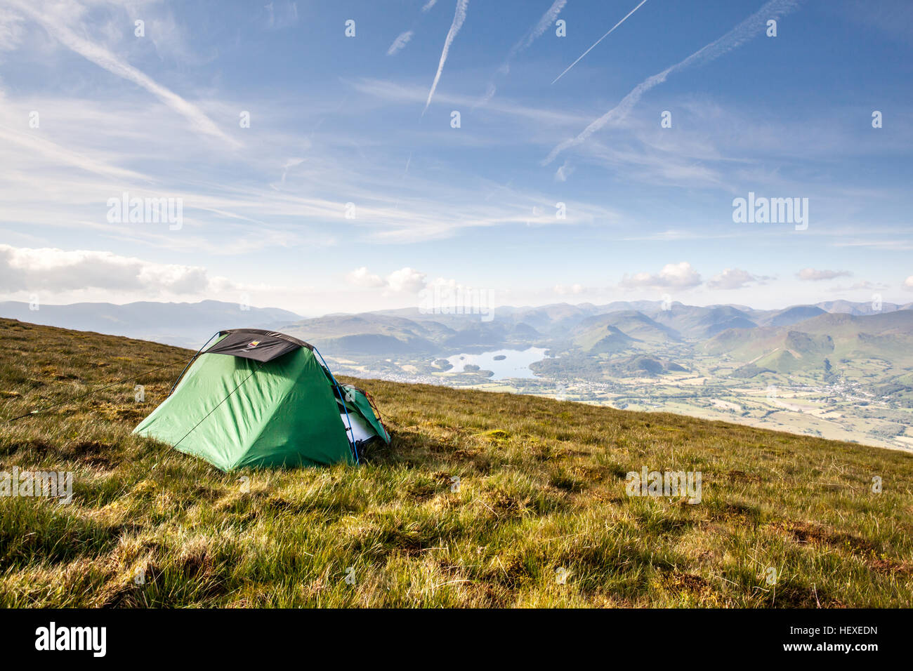 Room With A View Wild Camping On Midsummer S Day Overlooking Keswick And Derwent Water In The English Lake District Stock Photo Alamy