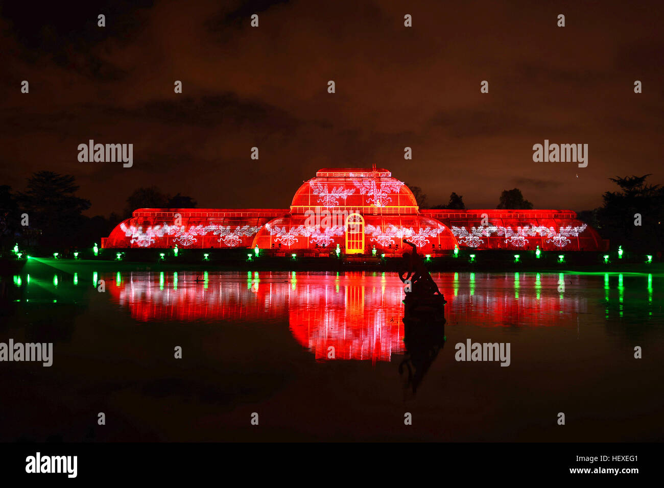 The west London Gardens light up Kew after dark with a festive display of illuminations, including lasers, Tunnel of Lights and a one mile sparkling path  Featuring: Christmas at Kew Gardens Where: London, United Kingdom When: 22 Nov 2016 Stock Photo