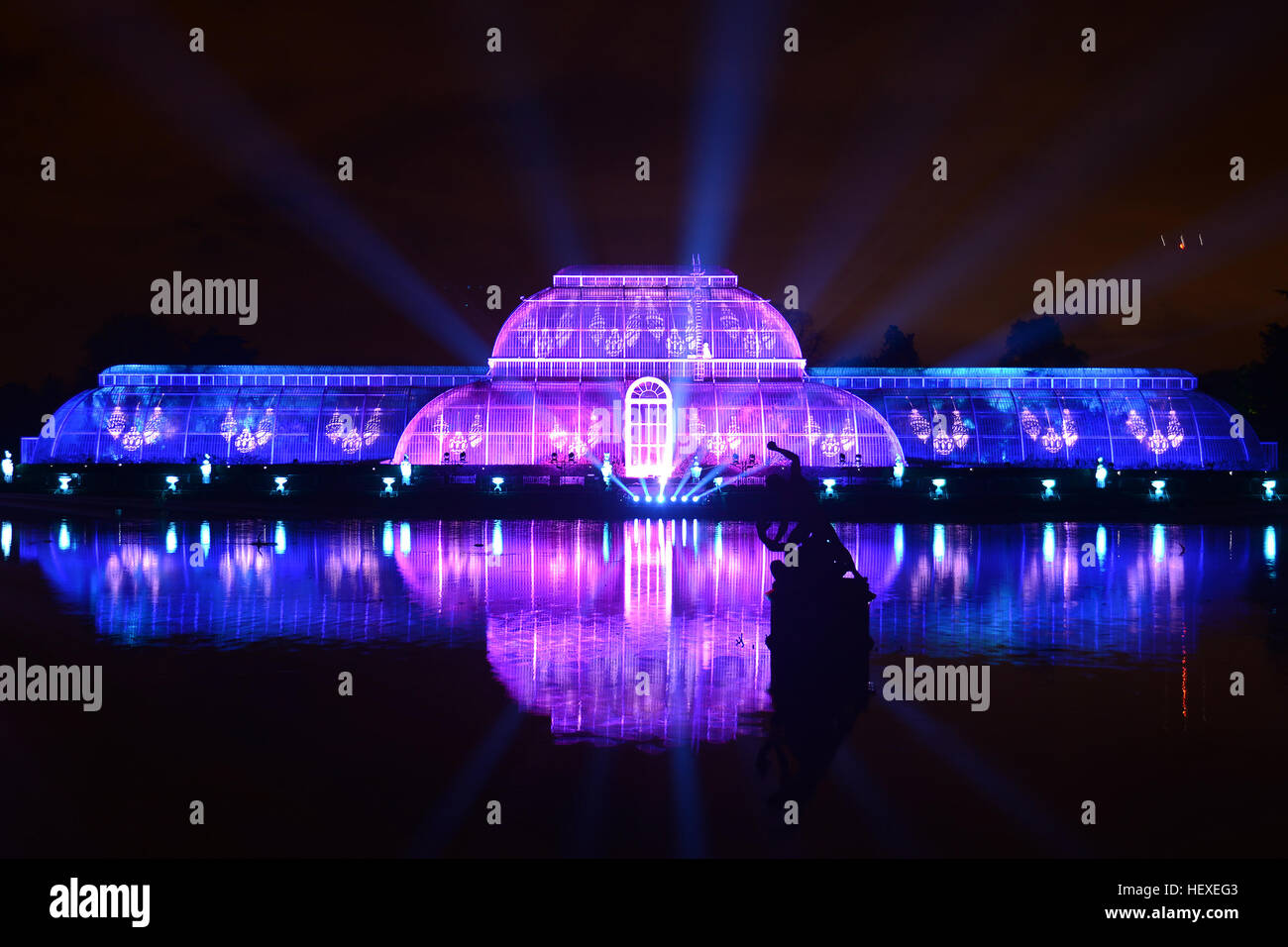 The west London Gardens light up Kew after dark with a festive display of illuminations, including lasers, Tunnel of Lights and a one mile sparkling path  Featuring: Christmas at Kew Gardens Where: London, United Kingdom When: 22 Nov 2016 Stock Photo