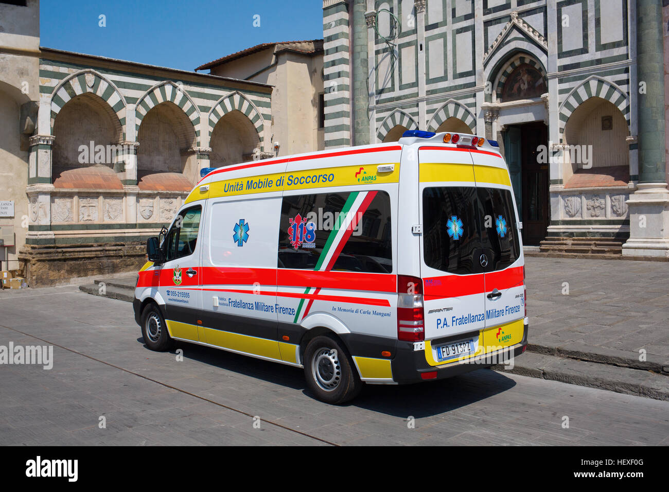 Florence, Italy - July 06, 2016: ambulance van in front of a historic  church in Florence. In medieval time Florence was the center of European  trade a Stock Photo - Alamy