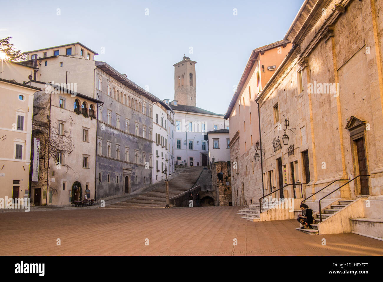 Piazza in front of the Cathedral in Spoleto, an ancient town, Perugia province, Umbria region, Italy. Stock Photo